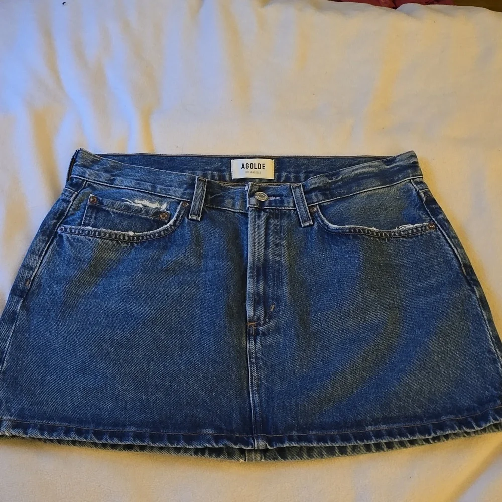 Agolde Blue Denim Mini Skirt - Picture 4 of 6